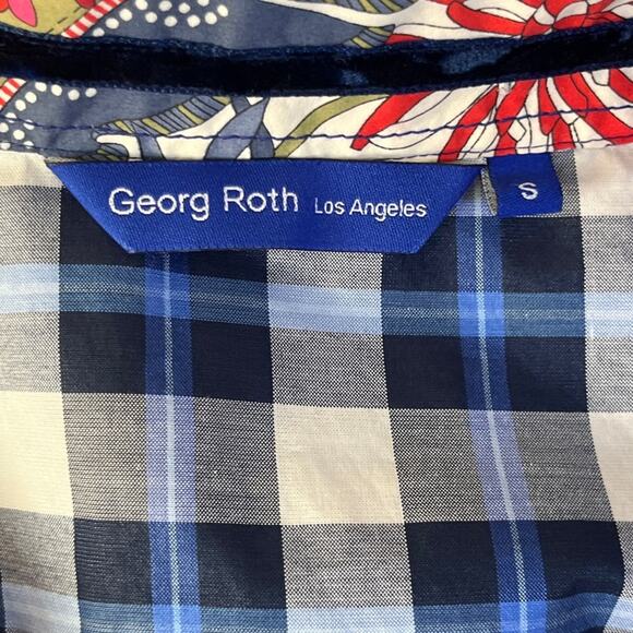 Georg Roth Los Angeles Plaid Shirt Small Contrast Cuff Floral Trim Button Down - Picture 2 of 11